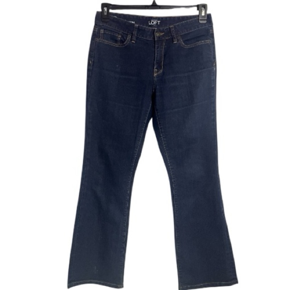 Ann Taylor Loft Curvy Bootcut Jeans 5 Pocket Belt Loop Dark Blue Stain size 6p
